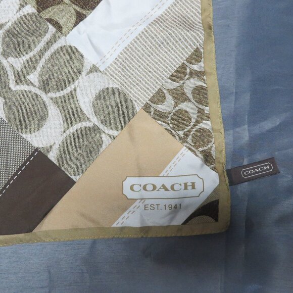❤️Authentic COACH 100% Silk Logo Scarf  Brown White 26.5 x 27 - Picture 3 of 8